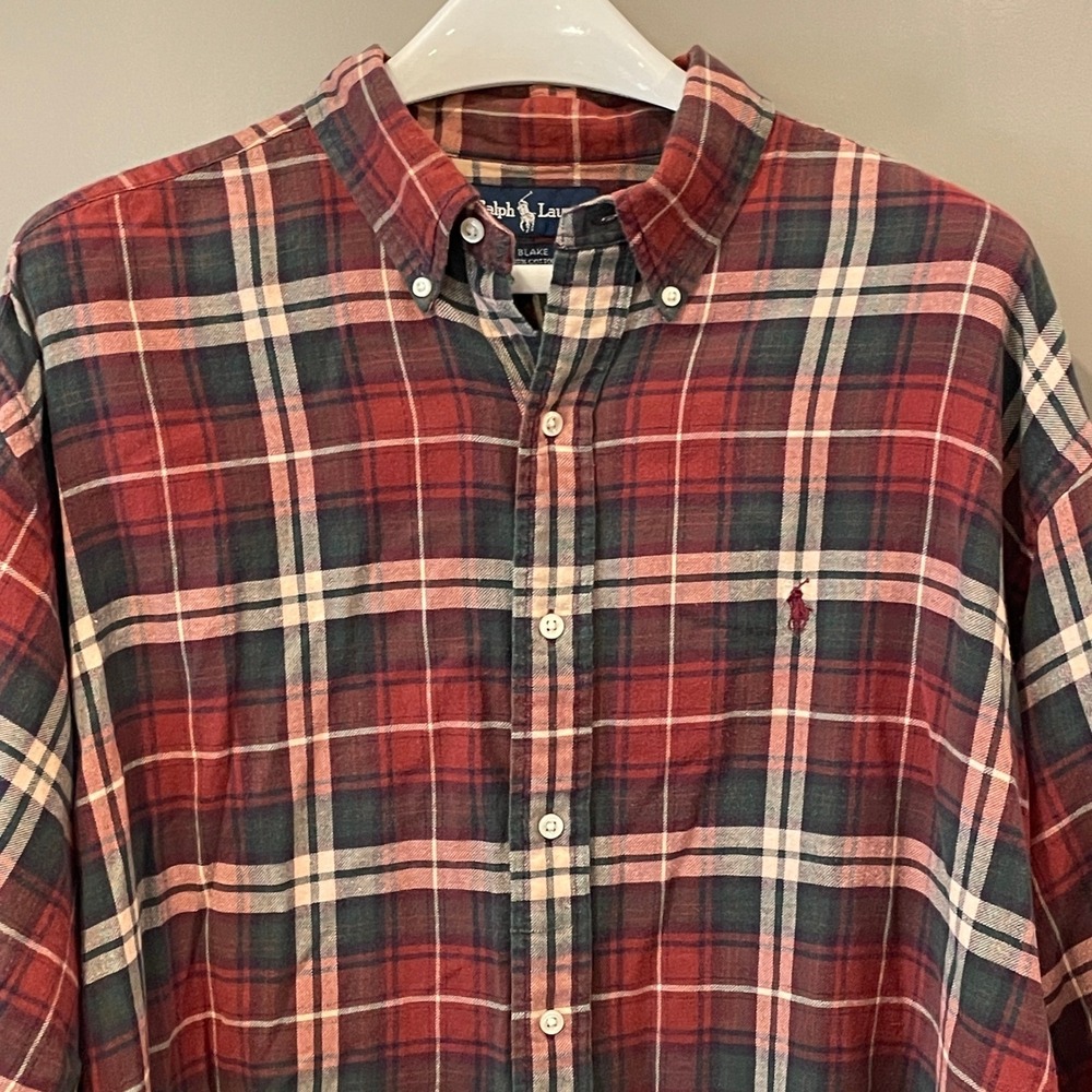 Polo Ralph Lauren Blake Mens XL Red Green Plaid Cotton Button Down Shirt